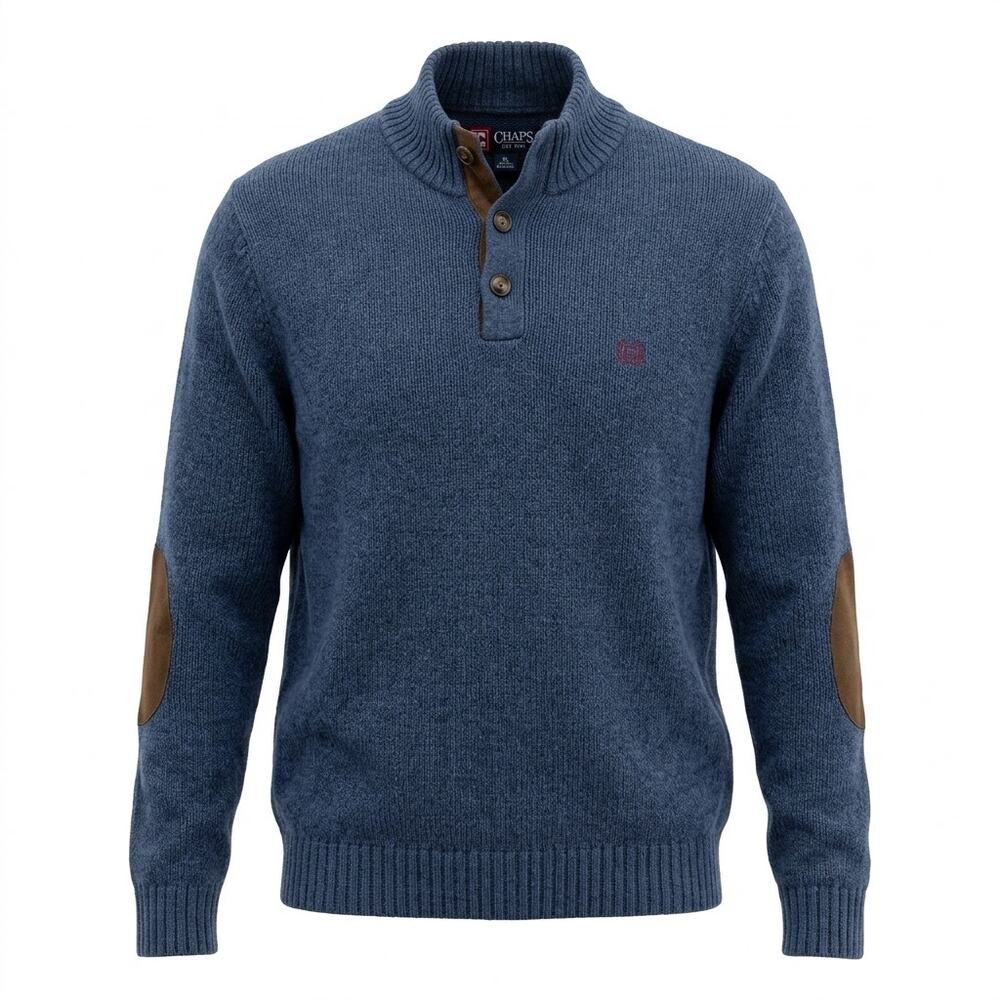 Chaps Blue Heathered Mock Neck Knit Stretch Sweater Men Size XL